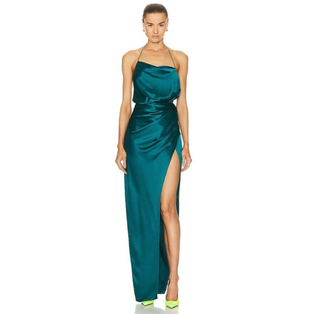 THE SEI Womens Halter Cowl Gown in Lagoon 2 New Long Maxi Satin Dress